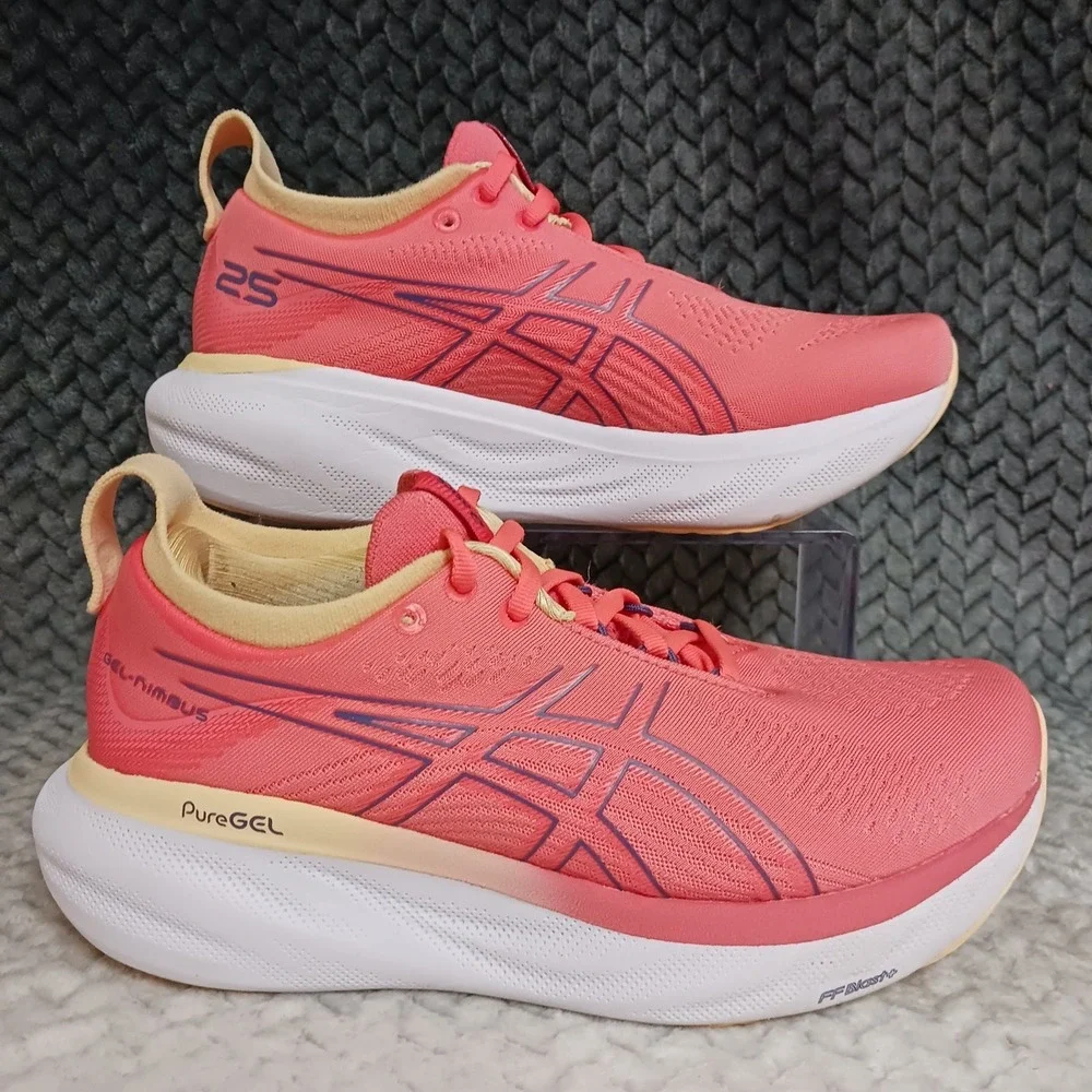 Asics Gel Nimbus 25 Wide Papaya Dusty Purple Women's Walking Running Shoes Sz 7